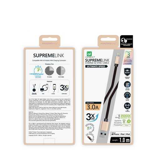 Кабель Amazingthing SupremeLink MFi Ultimate Speed USB-iP Gold 1m 3A в Триколор ТВ