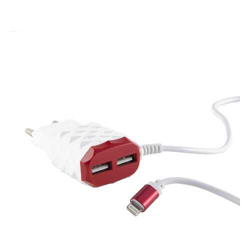 Сетевое зарядное устройство Red Line 2 USB+8pin для Apple, 2.1A, Red в Триколор ТВ